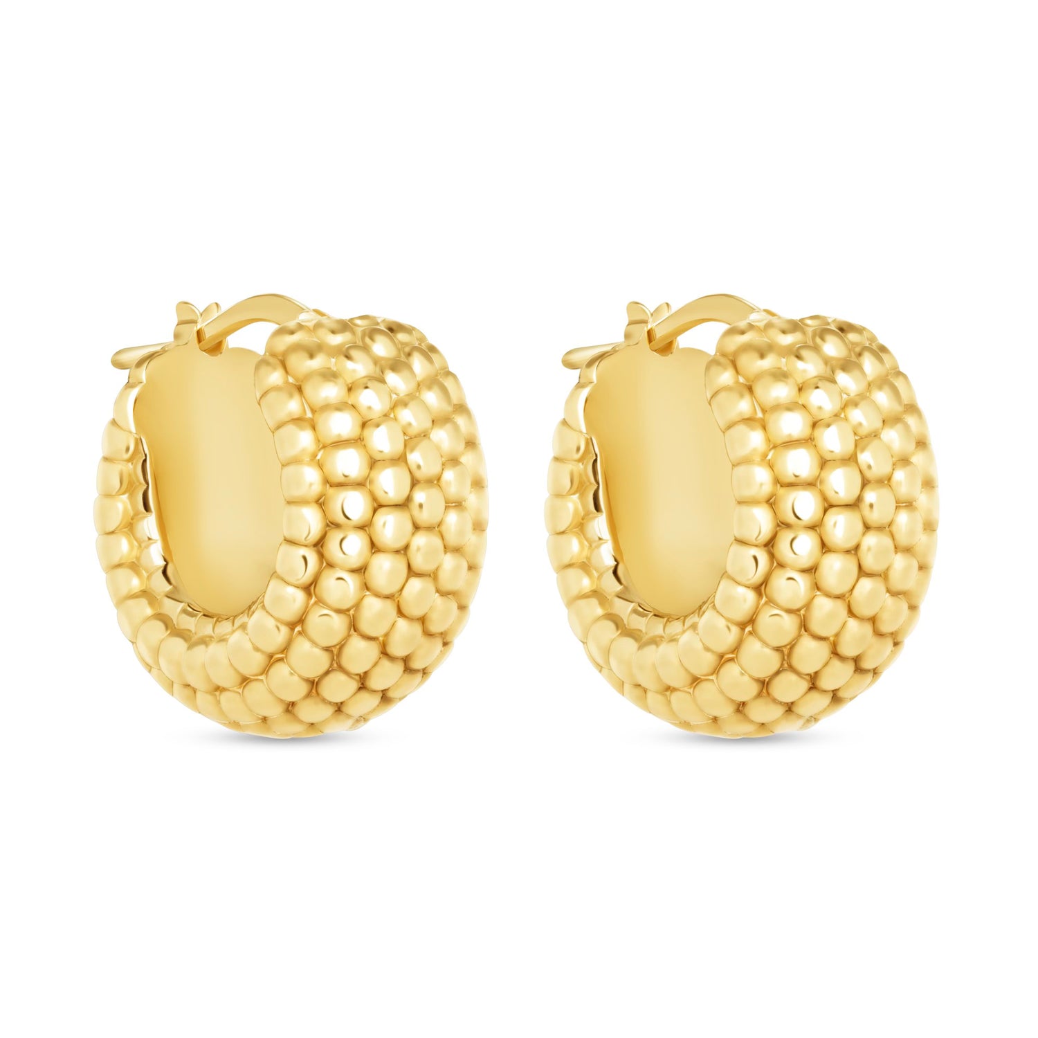 14K Gold Chunky Beaded Hoop Earrings