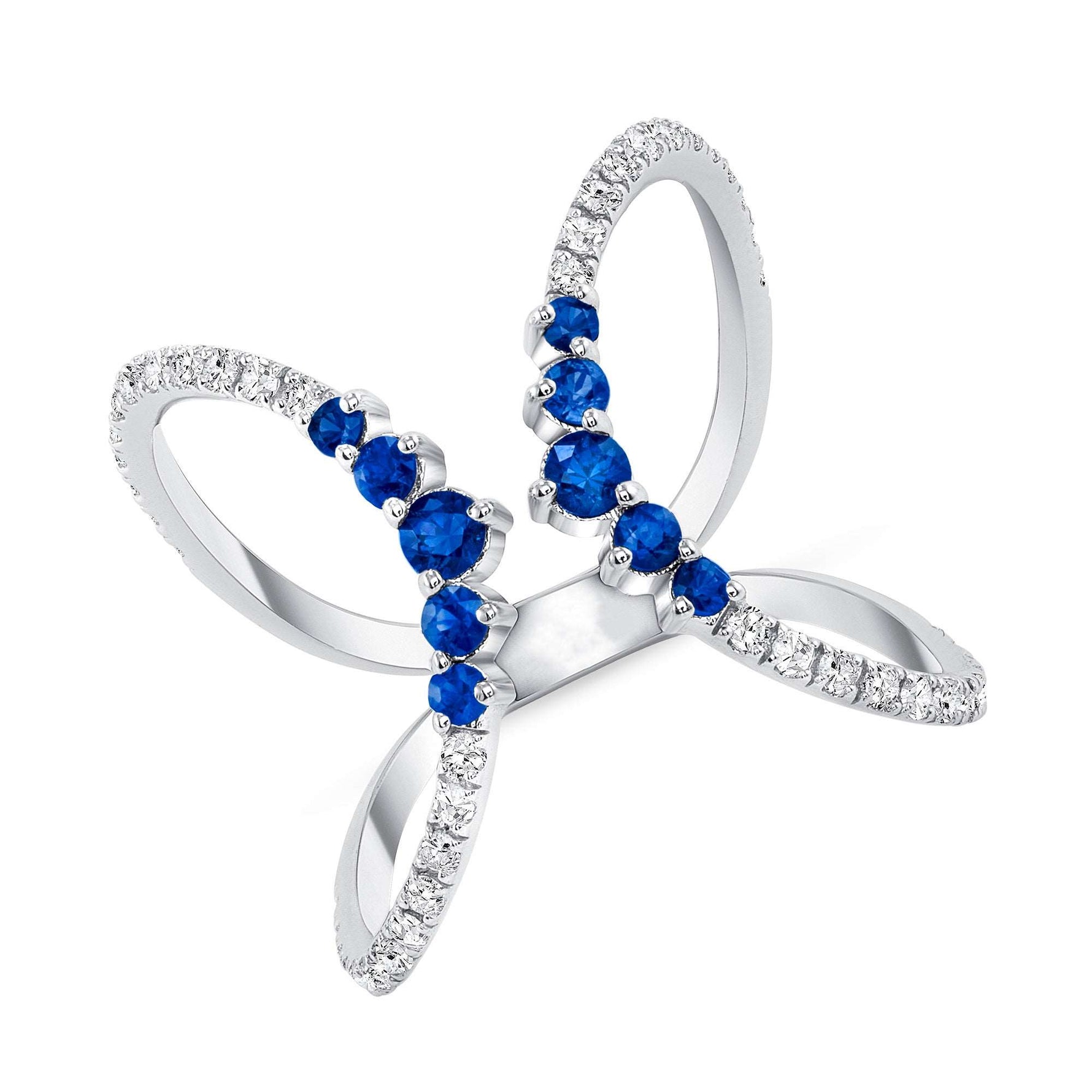 14K Gold Diamond and Blue Sapphire Double Open Circle Ring - Abtin & Company 