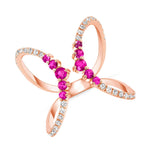14K Gold Diamond and Pink Sapphire Double Open Circle Ring - Abtin & Company 