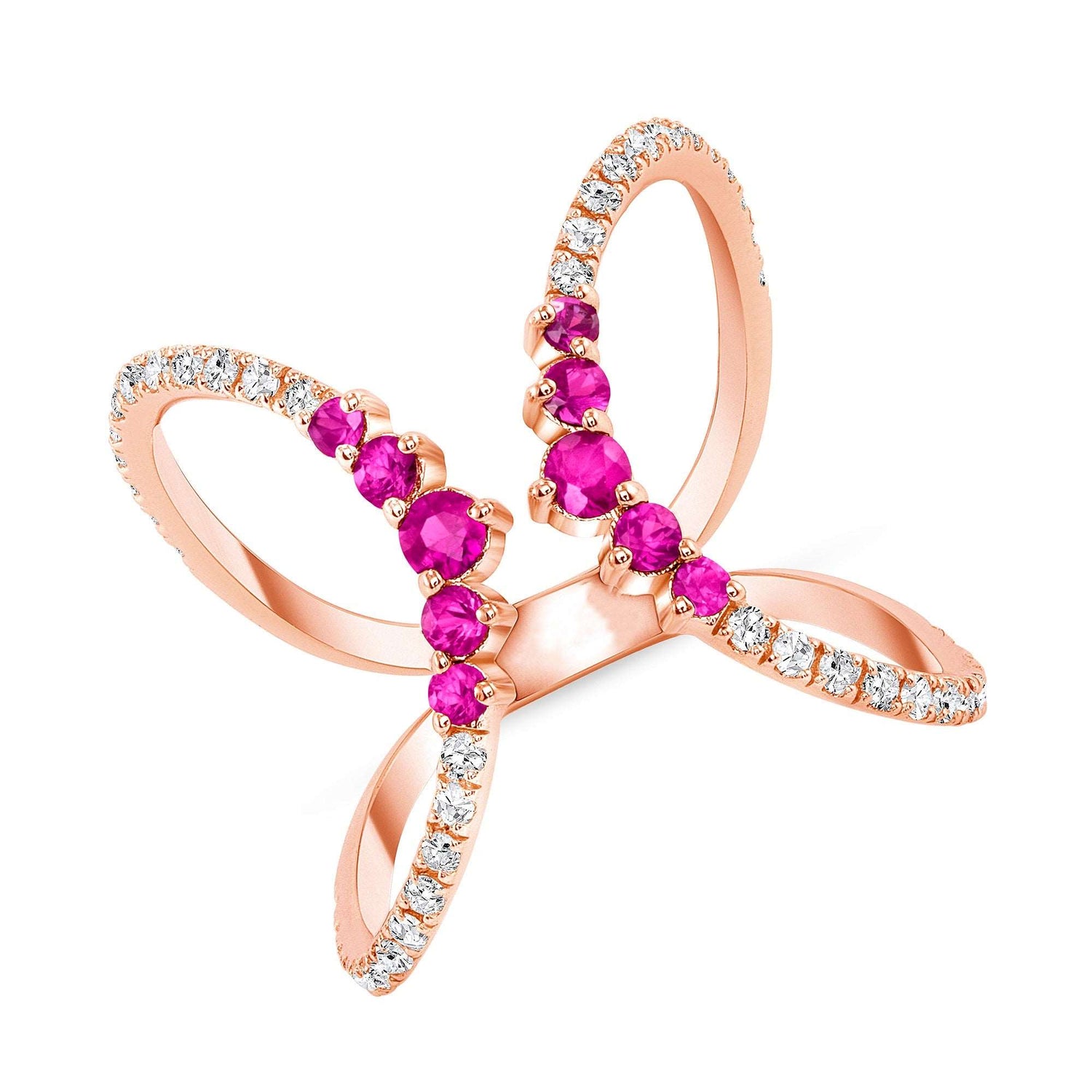 14K Gold Diamond and Pink Sapphire Double Open Circle Ring - Abtin & Company 