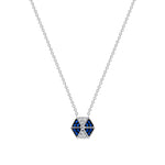 14k White Gold Hexagon Diamond & Blue Sapphire Necklace - Abtin & Company 