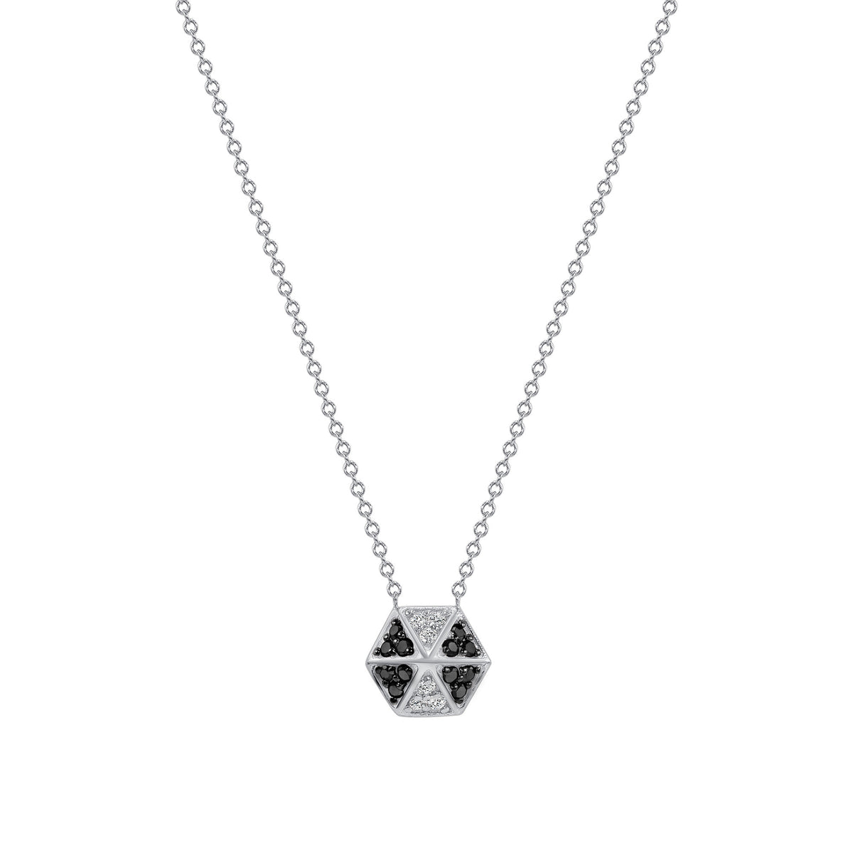 14k White Gold Hexagon Diamond & Black diamond Necklace - Abtin & Company 