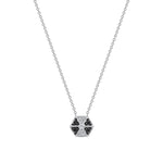 14k White Gold Hexagon Diamond & Black diamond Necklace - Abtin & Company 
