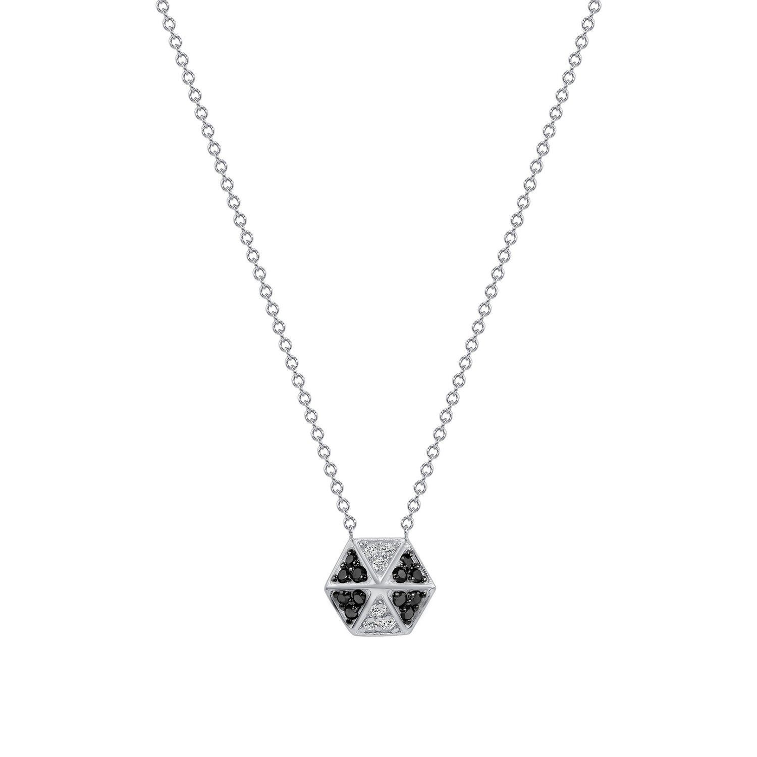 14k White Gold Hexagon Diamond & Black diamond Necklace - Abtin & Company 