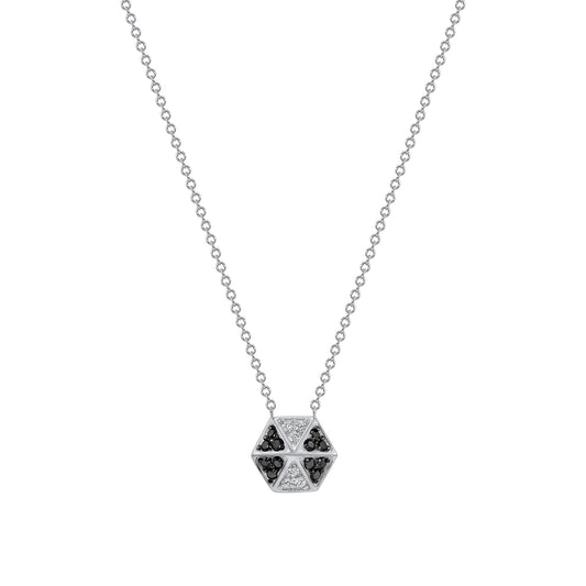 14k White Gold Hexagon Diamond & Black diamond Necklace - Abtin & Company 