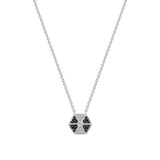 14k White Gold Hexagon Diamond & Black diamond Necklace - Abtin & Company 