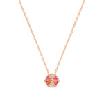 14K Rose Gold Hexagon Diamond & Pink Sapphire Necklace - Abtin & Company 
