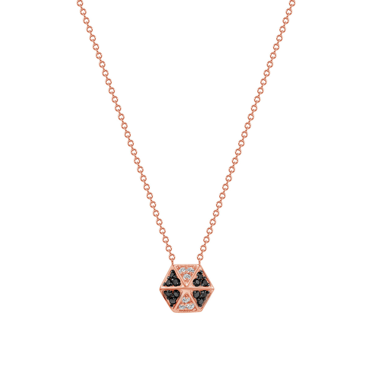 14k Rose Gold Hexagon Diamond & Black Diamond Necklace - Abtin & Company 