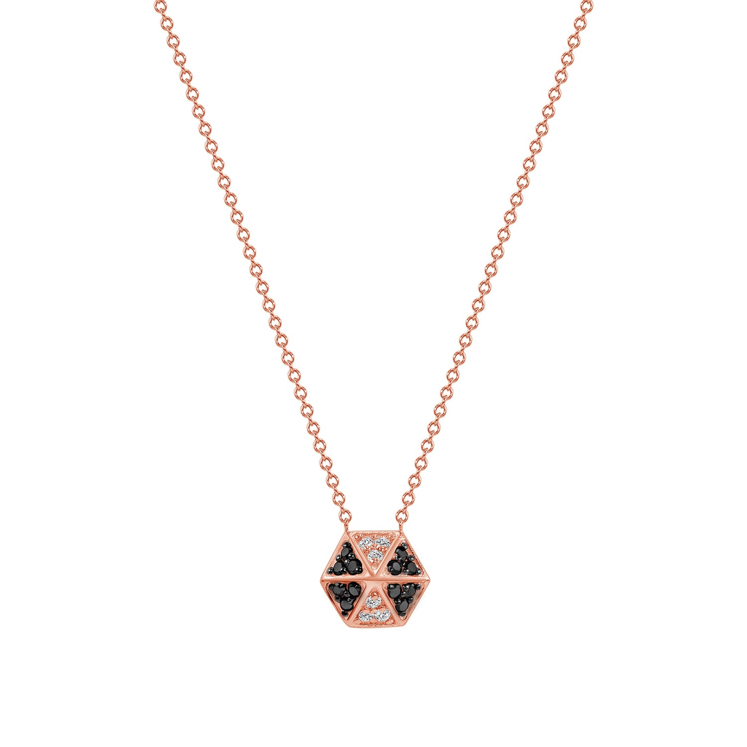 14k Rose Gold Hexagon Diamond & Black Diamond Necklace - Abtin & Company 