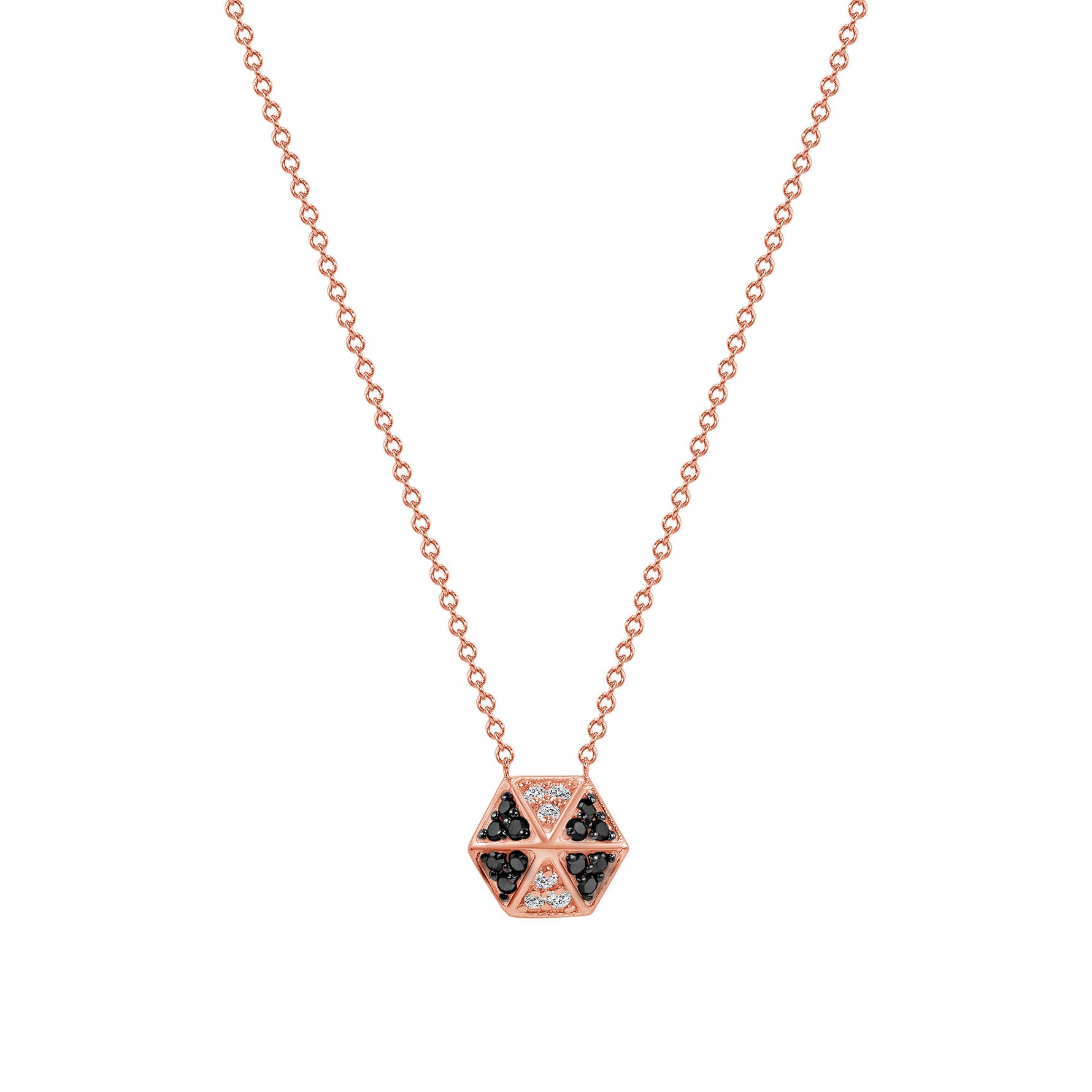 14k Rose Gold Hexagon Diamond & Black Diamond Necklace - Abtin & Company 