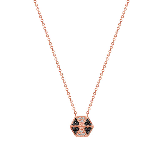 14k Rose Gold Hexagon Diamond & Black Diamond Necklace - Abtin & Company 