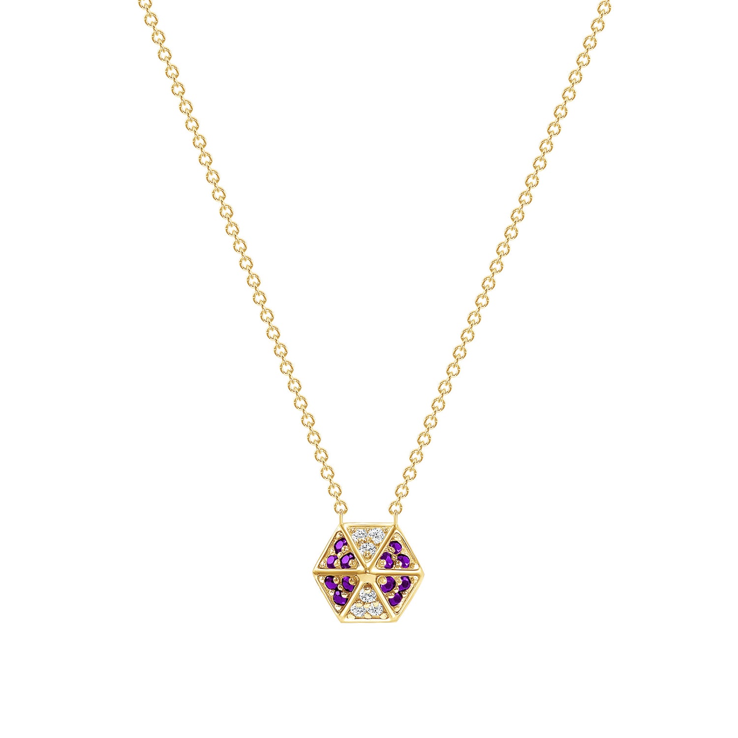 14k Gold Hexagon Diamond & Amethyst Necklace - Abtin & Company 