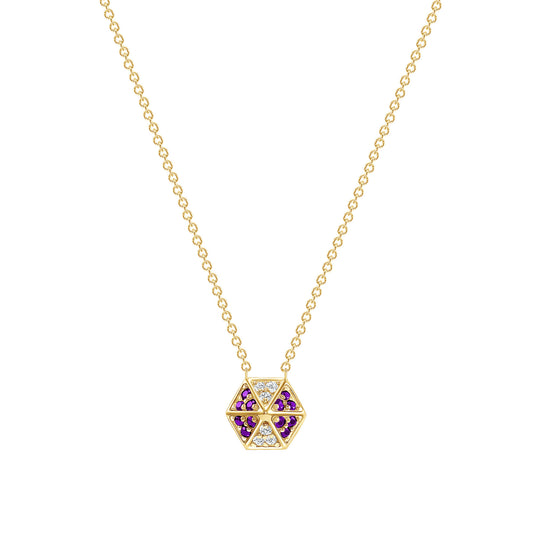 14k Gold Hexagon Diamond & Amethyst Necklace - Abtin & Company 
