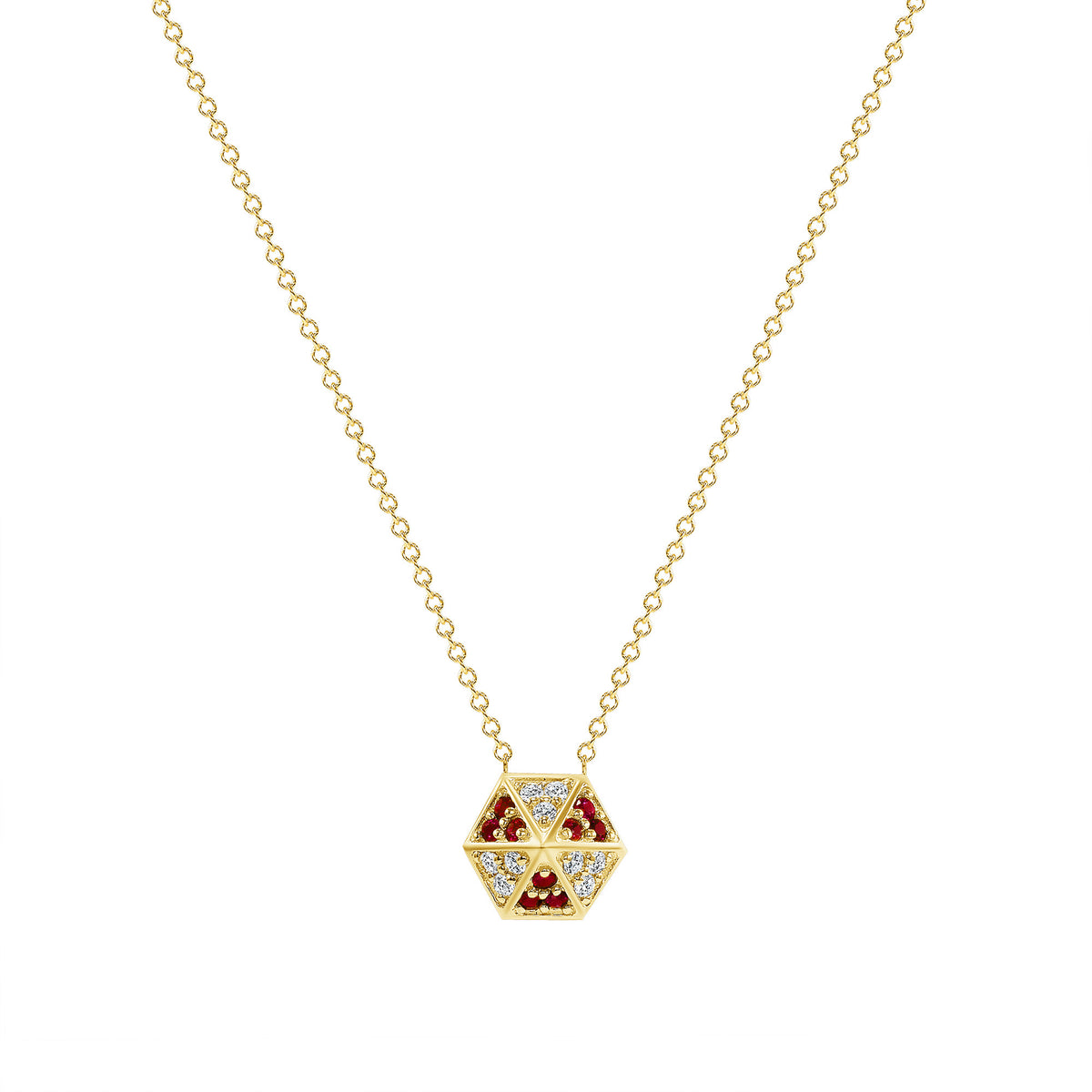 14k Yellow Gold Hexagon Diamond & Ruby Necklace - Abtin & Company 