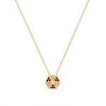 14k Yellow Gold Hexagon Diamond & Ruby Necklace - Abtin & Company 