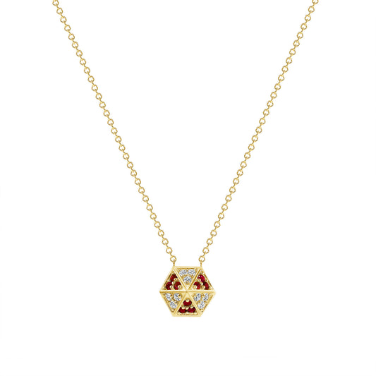 14k Yellow Gold Hexagon Diamond & Ruby Necklace - Abtin & Company 