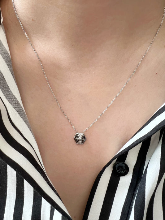 14k White Gold Hexagon Diamond & Black diamond Necklace - Abtin & Company 