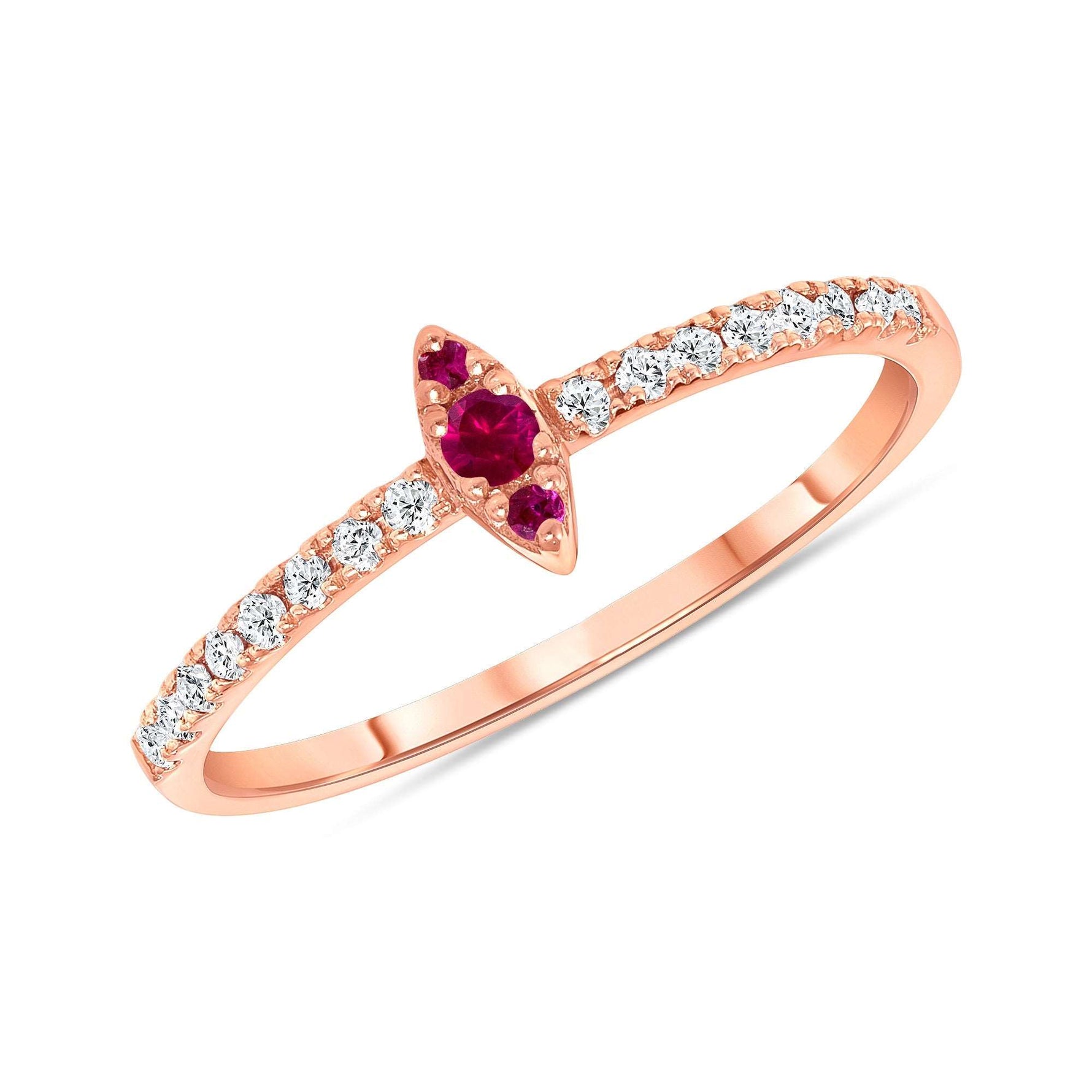 14K Gold Diamond & Ruby Marquise Design Stackable Ring - Abtin & Company 