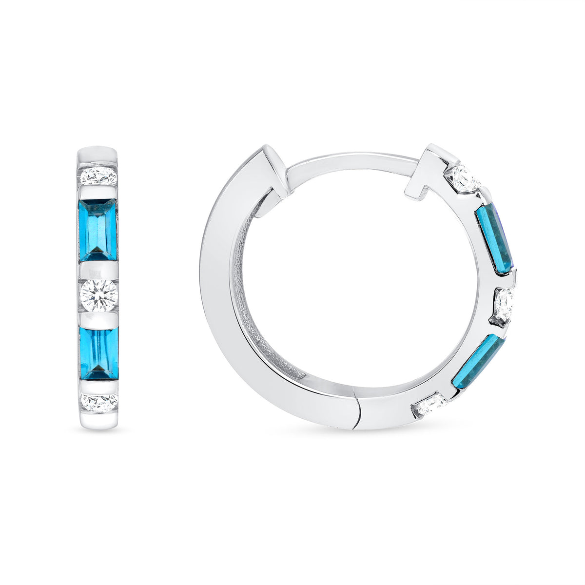 14K Gold London Blue Topaz & Diamond Huggie Earrings - Abtin & Company 