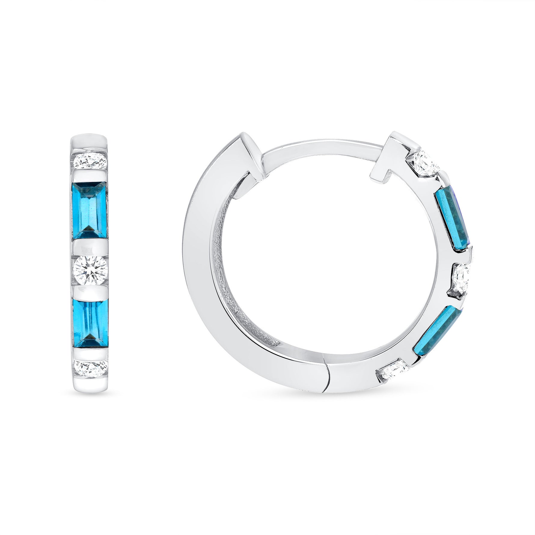 14K Gold London Blue Topaz & Diamond Huggie Earrings - Abtin & Company 