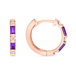 14K Gold Amethyst & Diamond Huggie Earrings - Abtin & Company 