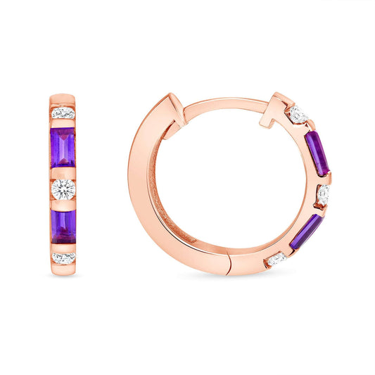 14K Gold Amethyst & Diamond Huggie Earrings - Abtin & Company 