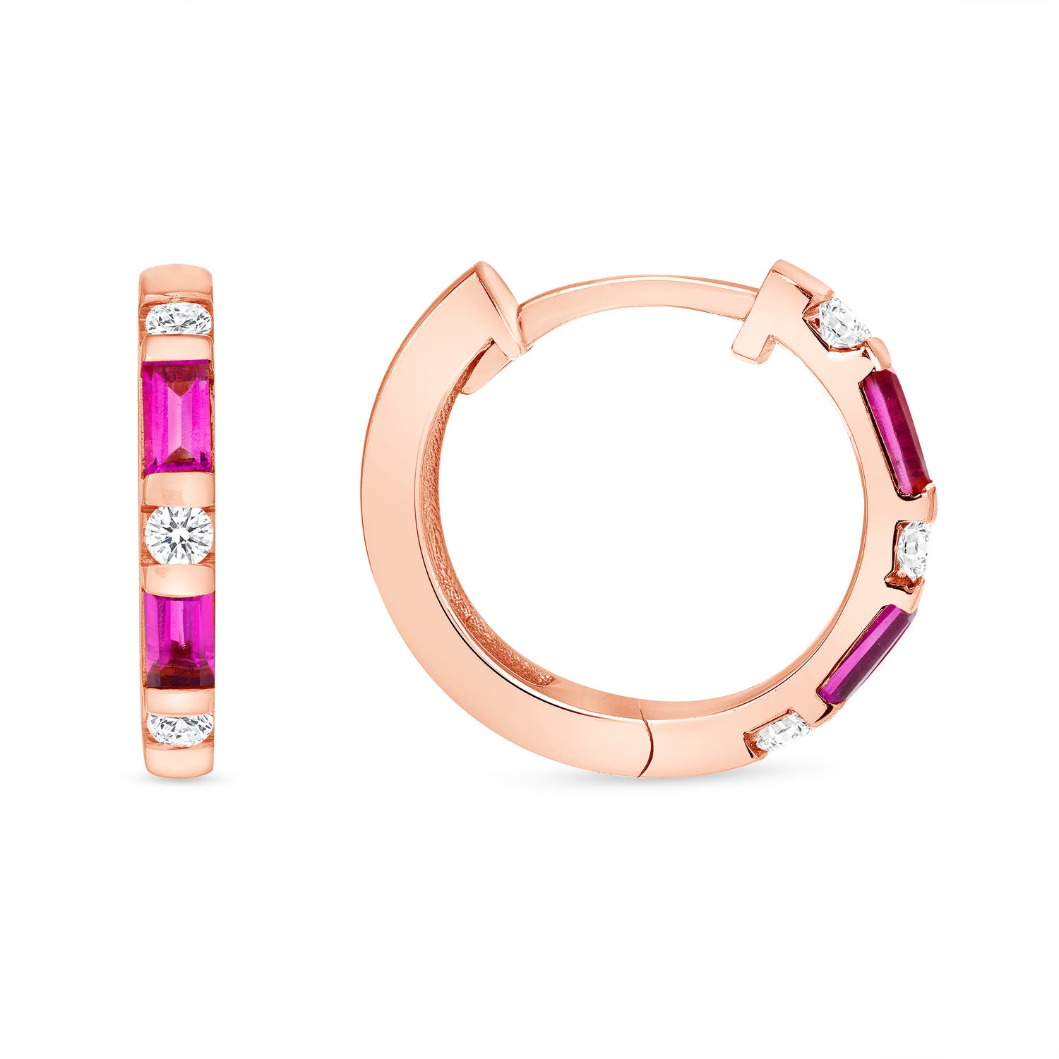 14K Gold Pink Sapphire & Diamond Huggie Earrings - Abtin & Company 