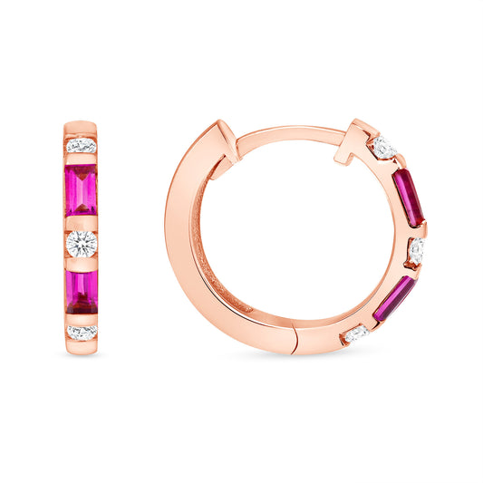 14K Gold Pink Sapphire & Diamond Huggie Earrings - Abtin & Company 