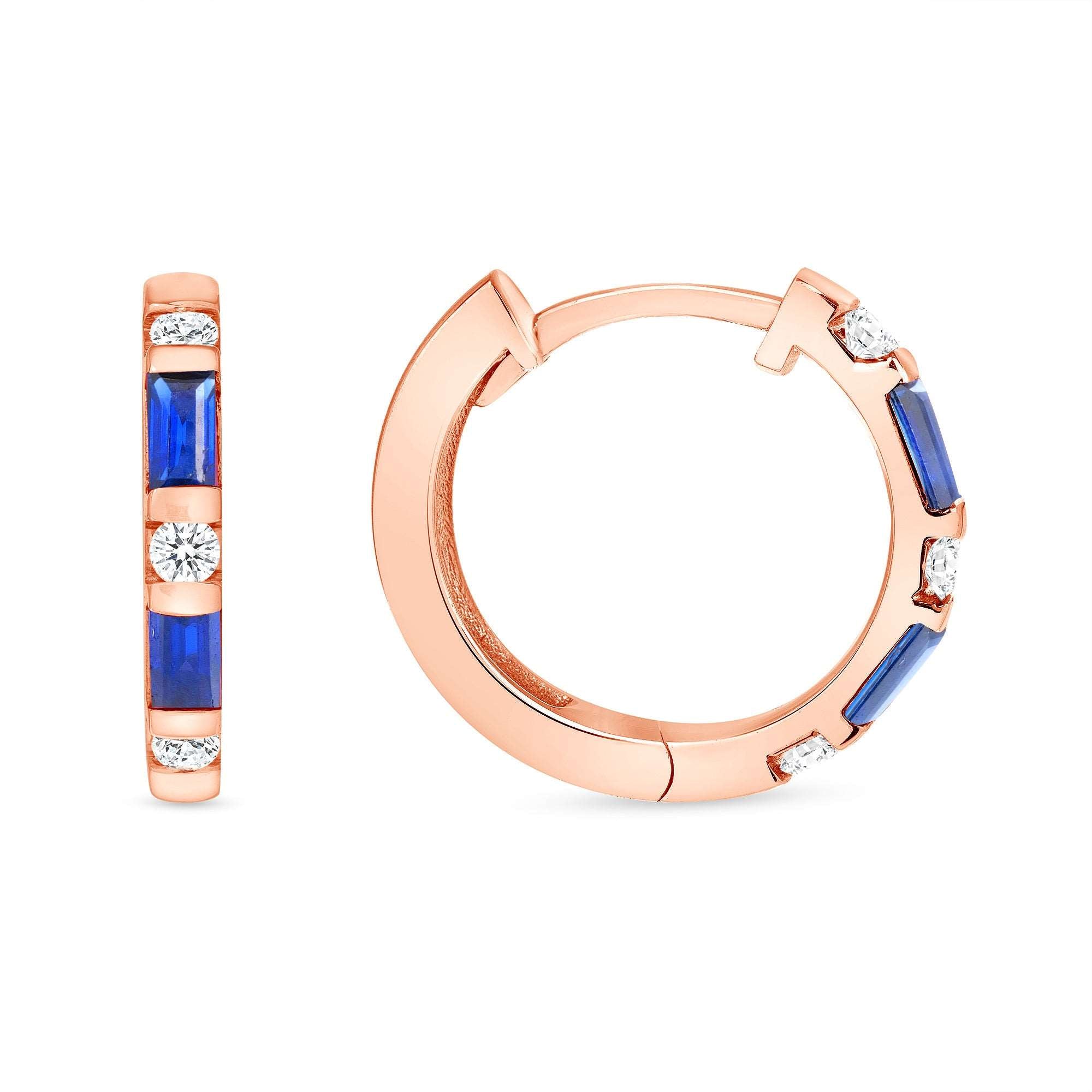 14K Gold Blue Sapphire & Diamond Huggie Earrings - Abtin & Company 
