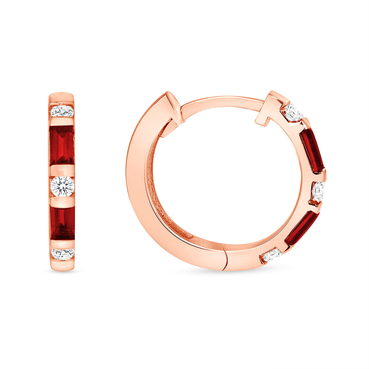 14K Gold Ruby & Diamond Huggie Earrings - Abtin & Company 