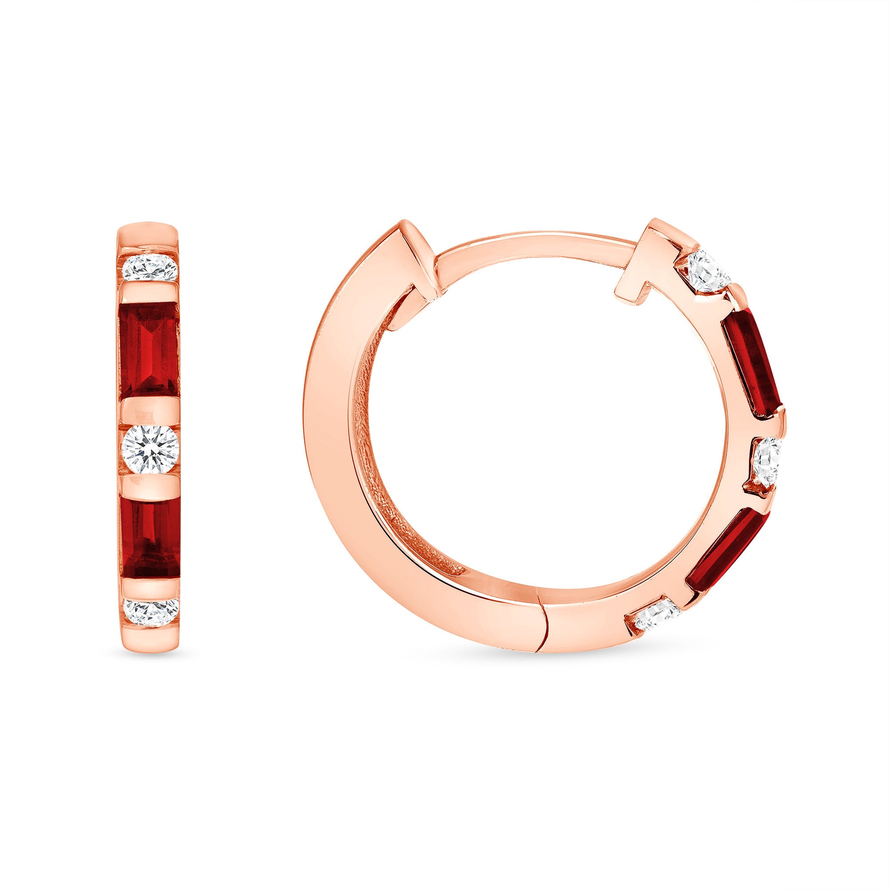 14K Gold Ruby & Diamond Huggie Earrings - Abtin & Company 