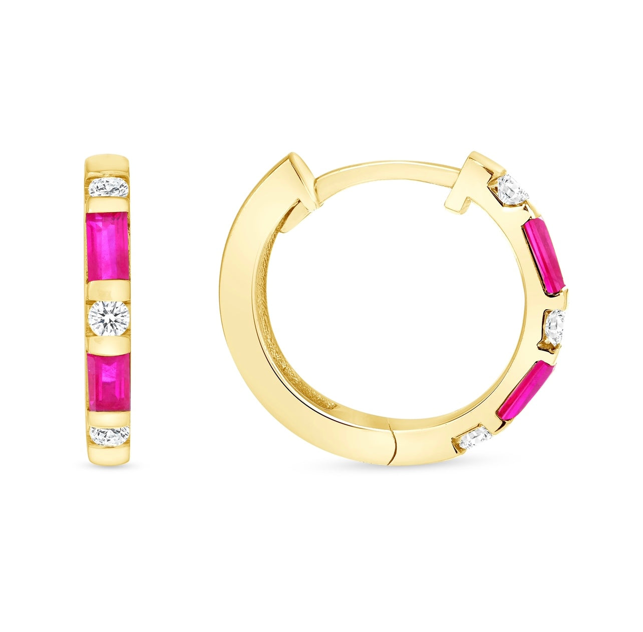 14K Gold Pink Sapphire & Diamond Huggie Earrings - Abtin & Company 