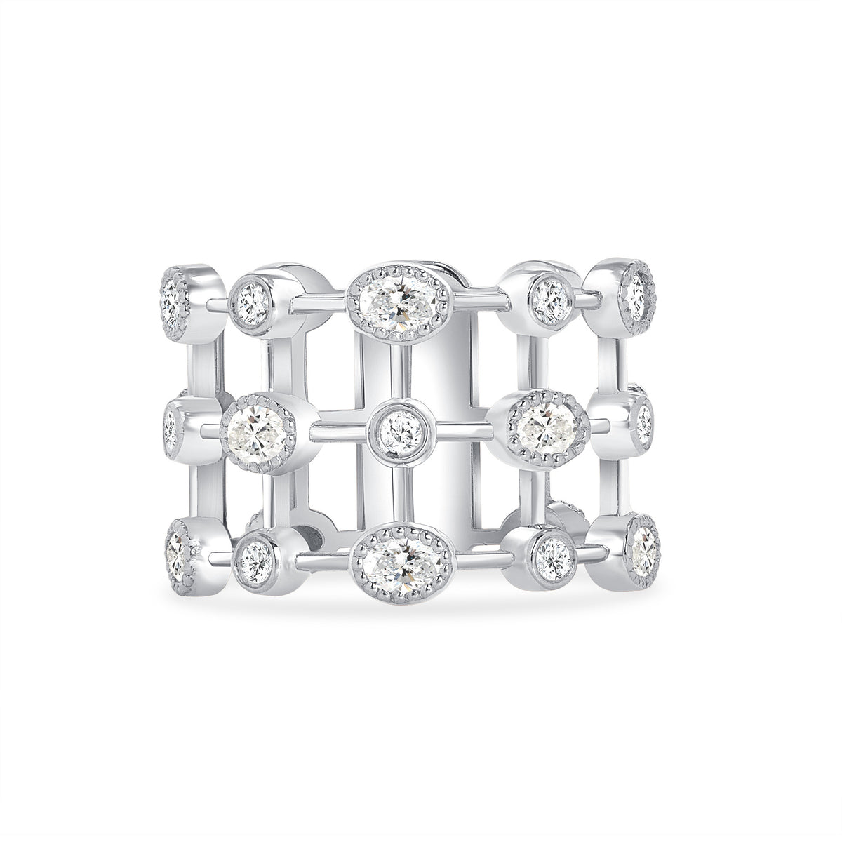 14K Yellow Gold Multi Shape Diamond Lace Cigar Ring Band - Abtin & Company 