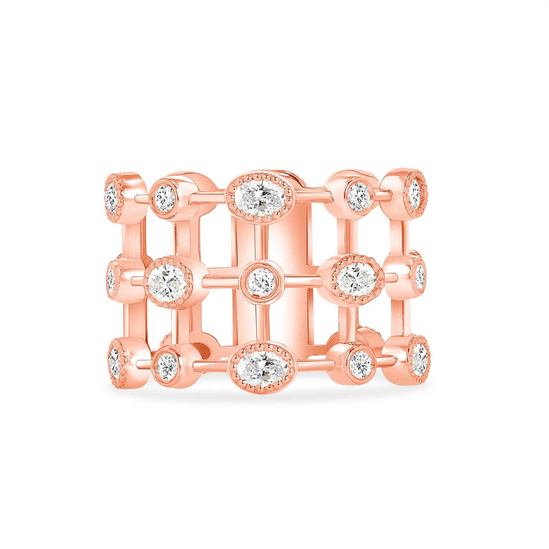 14K Yellow Gold Multi Shape Diamond Lace Cigar Ring Band - Abtin & Company 
