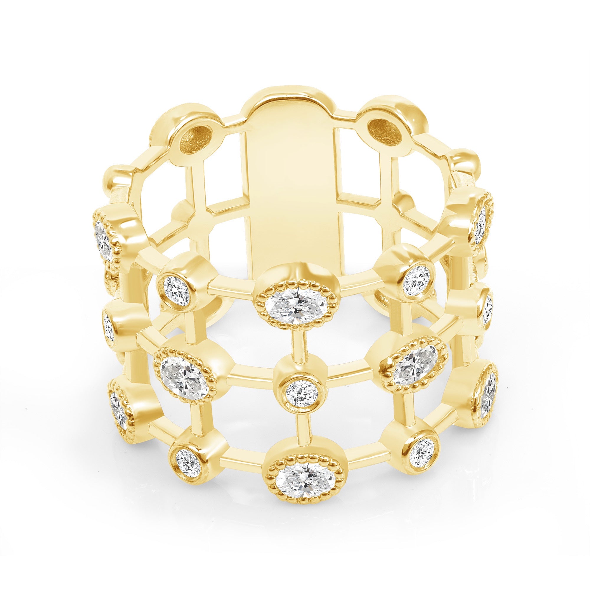 14K Yellow Gold Multi Shape Diamond Lace Cigar Ring Band - Abtin & Company 