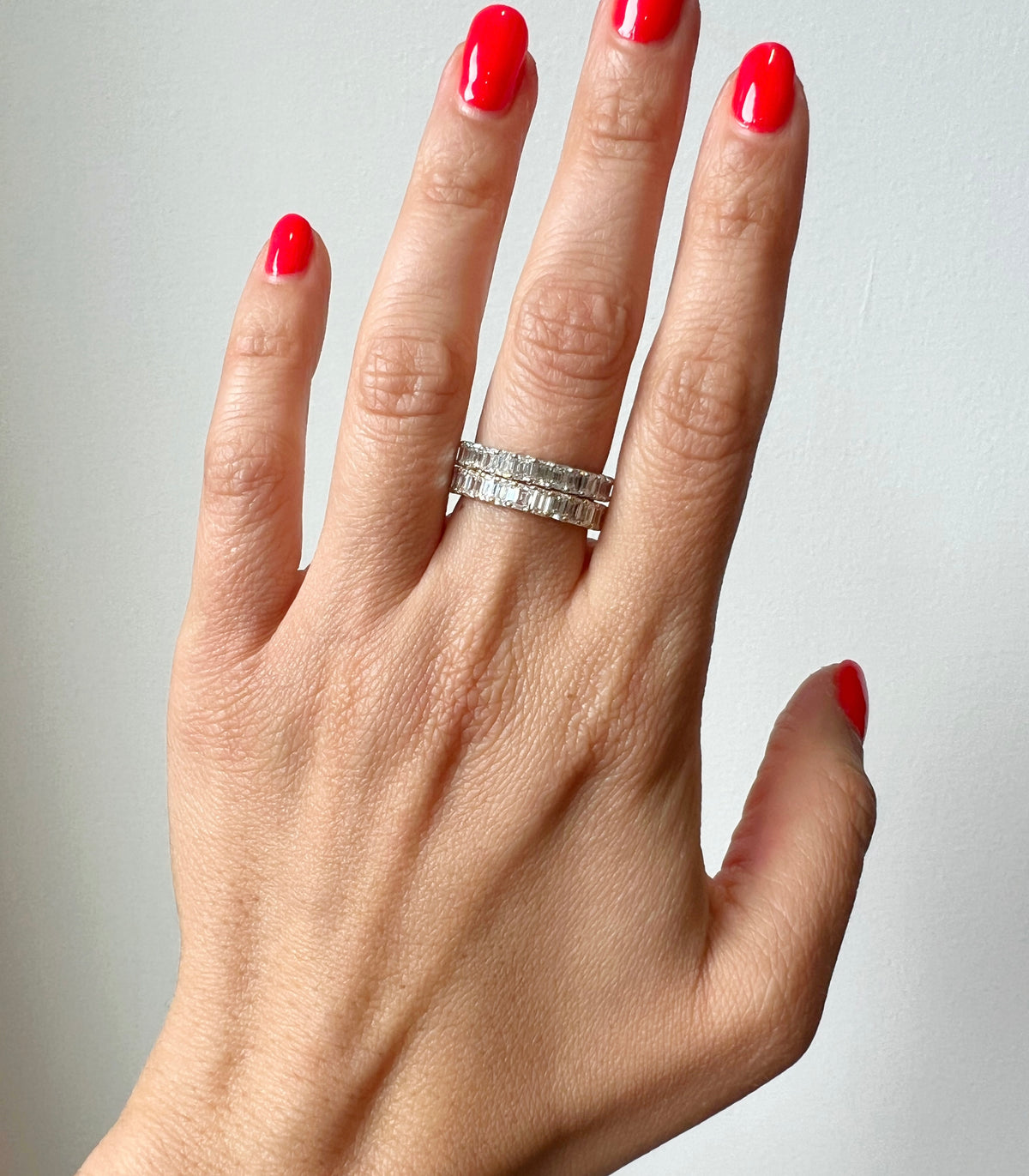 14K Gold Emerald Cut Three Quarter Way Eternity Prong Set Lab Grown Diamond Wedding Band Ring - Abtin & Company 
