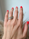 14K Gold Emerald Cut Halfway East West Eternity Milgrain Bezel Set Lab Grown Diamond Wedding Band Ring - Abtin & Company 
