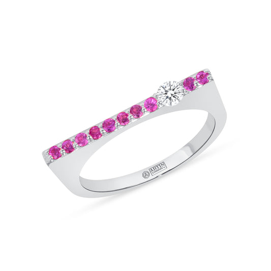 14K White Gold Pink Sapphire And Diamond Stacking Bar Ring - Abtin & Company 