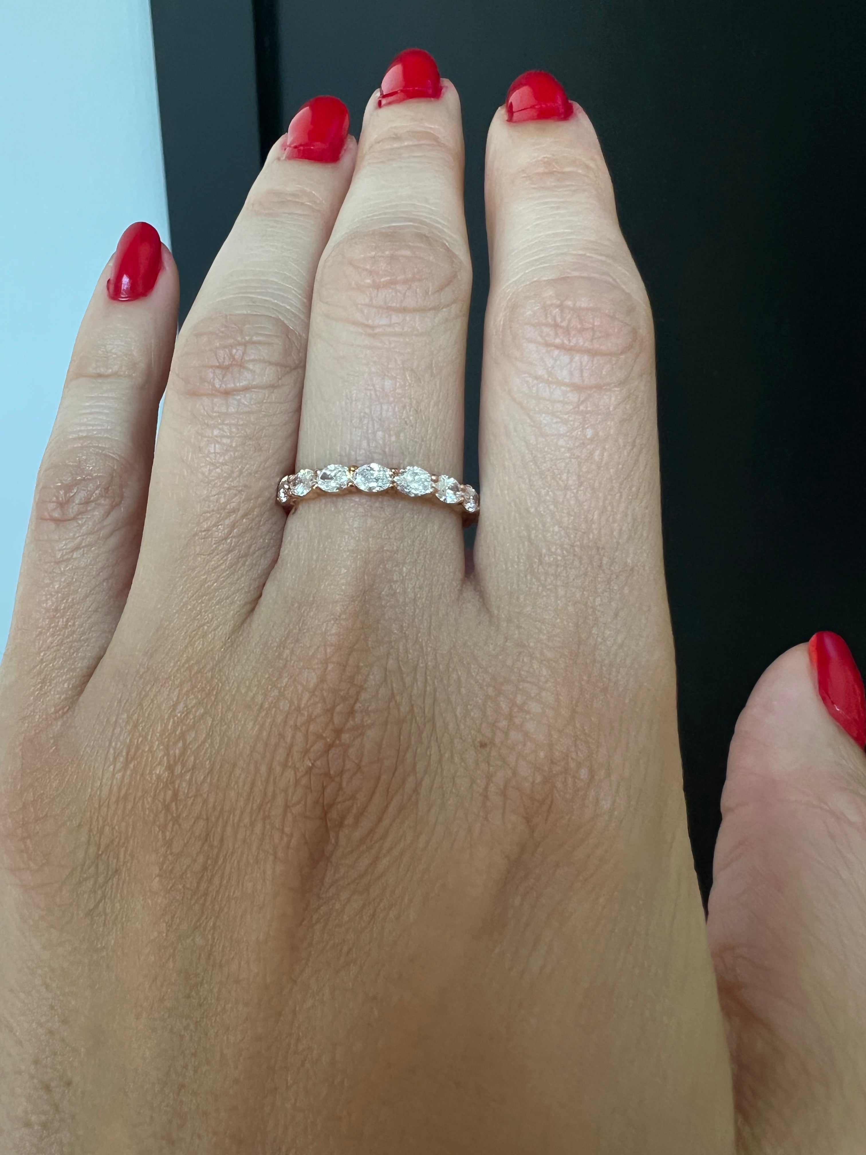 14K Gold Oval Cut Three Quarter Way Eternity East West Prong Set Lab Grown Diamond Wedding Band Ring - Abtin & Company 