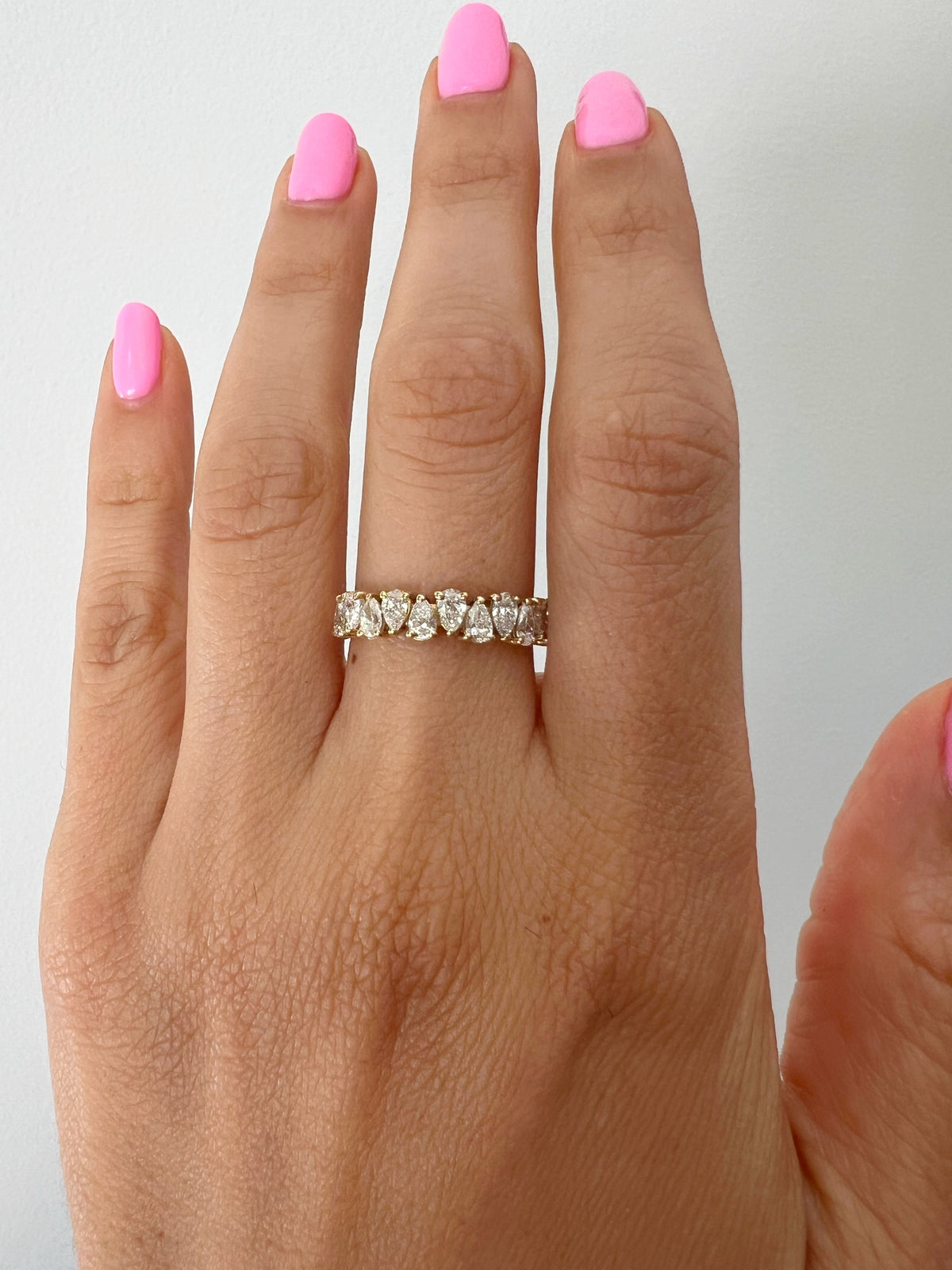 14K Gold Pear Cut Halfway Alternate Modern Prong Set Lab Grown Diamond Wedding Band Ring - Abtin & Company 