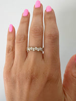 14K Gold Pear Cut Halfway Alternate Modern Prong Set Lab Grown Diamond Wedding Band Ring - Abtin & Company 
