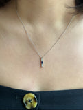 14K White Gold Baguette Blue Sapphire & Diamond Bar Pendant - Abtin & Company 