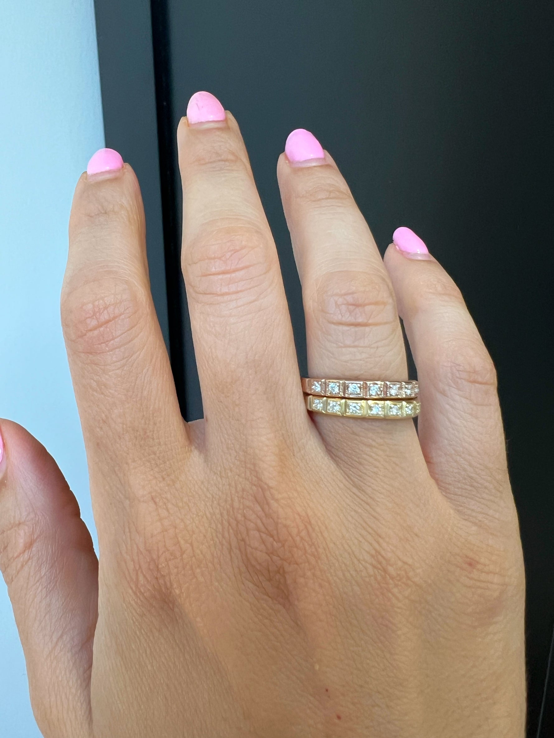14k Gold Ice Cube Bezel-set Diamond Wedding Band Stackable Ring - Abtin & Company 