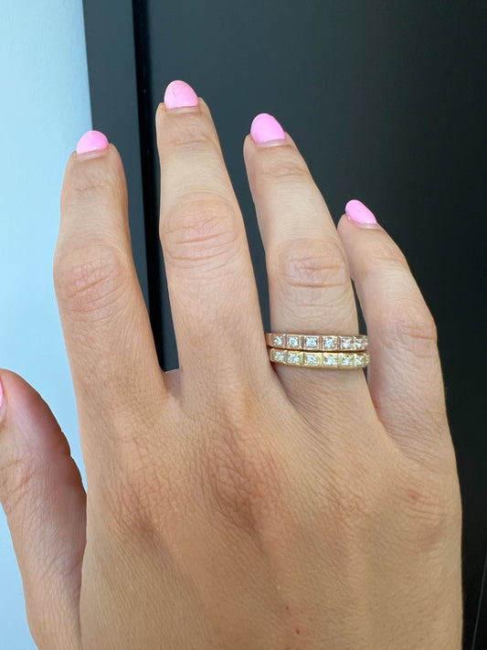 14k Gold Ice Cube Bezel-set Diamond Wedding Band Stackable Ring - Abtin & Company 