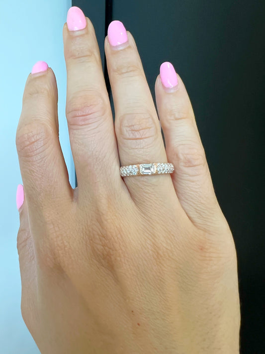 14K Gold Emerald Cut Diamond & Pave Ring Wedding Band - Abtin & Company 
