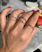 14K Gold Diamond & Orange Sapphire Bead & Eye Bezel Set Stacking Ring - Abtin & Company 