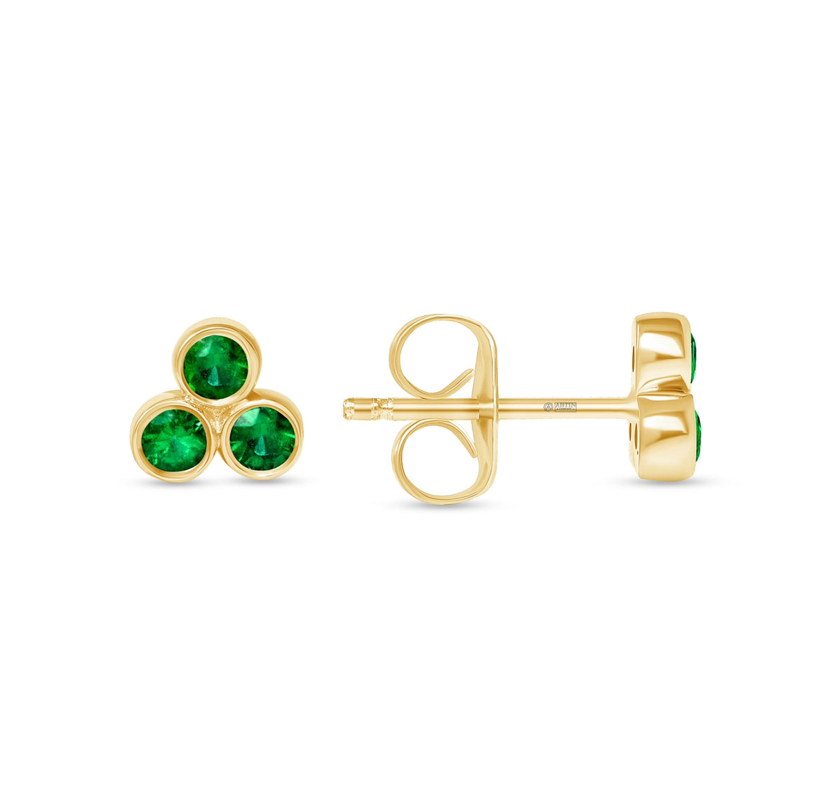 14K Gold Trio Emerald Stud Earrings - Abtin & Company 