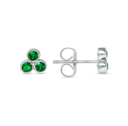 14K Gold Trio Emerald Stud Earrings - Abtin & Company 