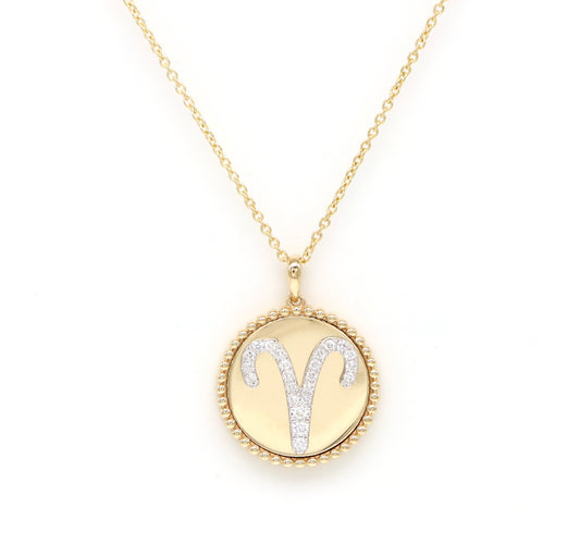 14K Yellow Gold & Diamond Aries Zodiac Medallion