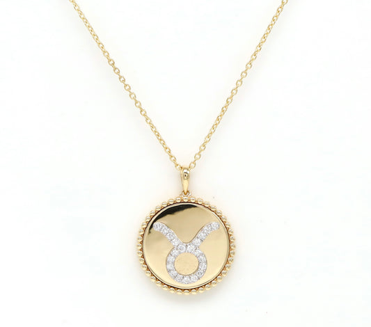 14K Yellow Gold & Diamond Taurus Zodiac Medallion